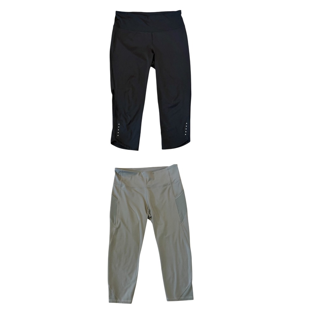 Set of 2 (Black & Gray) Old Navy Active Go Dry XL Capris Leggings‎ Workout Pants